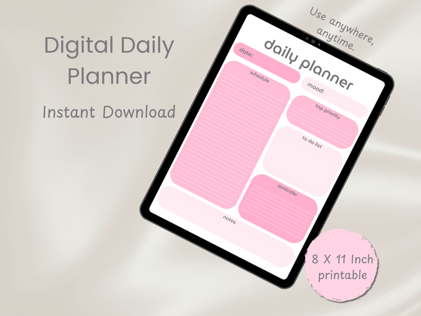 Minimal Pink Daily Planner | Digital & Printable Productivity Sheet